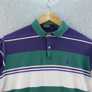 Vintage Polo Ralph Lauren Striped Polo Shirt Mens M Purple Green Cotton USA Made